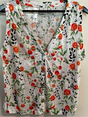 Joie Linen Blend Sleeveless Top Orange Citrus Print Size XL